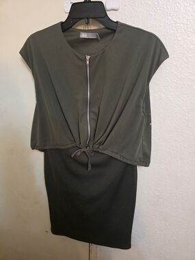 ASOS Olive Green Zip-Front Drawstring Dress